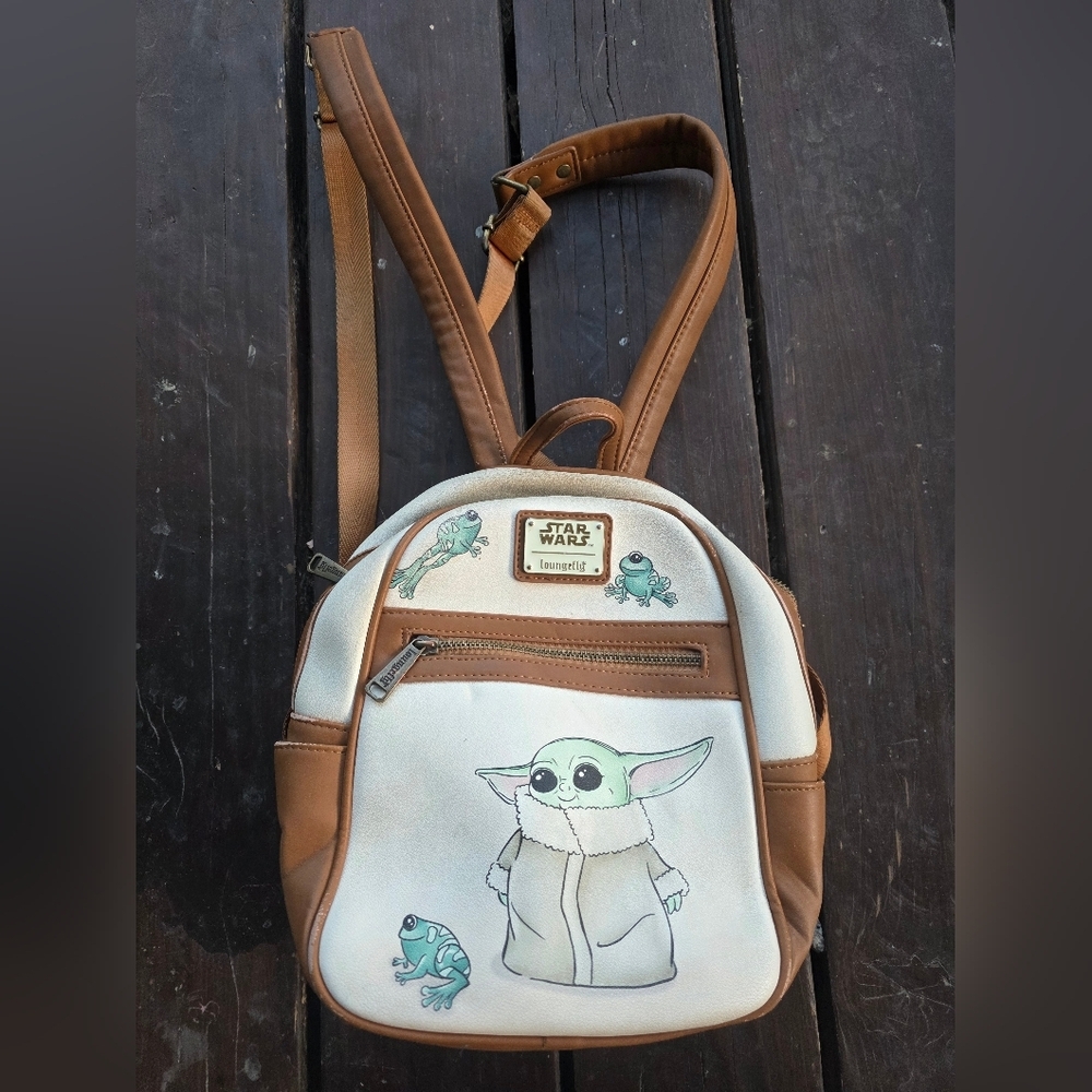 Disney X Loungefly Star Wars Grogu Baby Yoda Backpack Mini Brown Kawaii - Picture 1 of 12